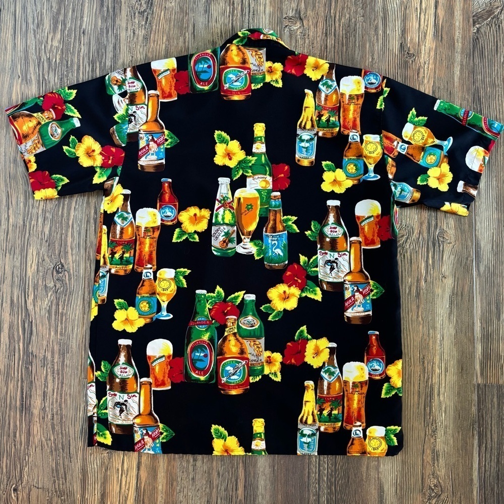 Canopy Hawaiian Tropical Shirt Mens M Black Beer Adult Beverages Hibiscus Beach — image 2 of 8